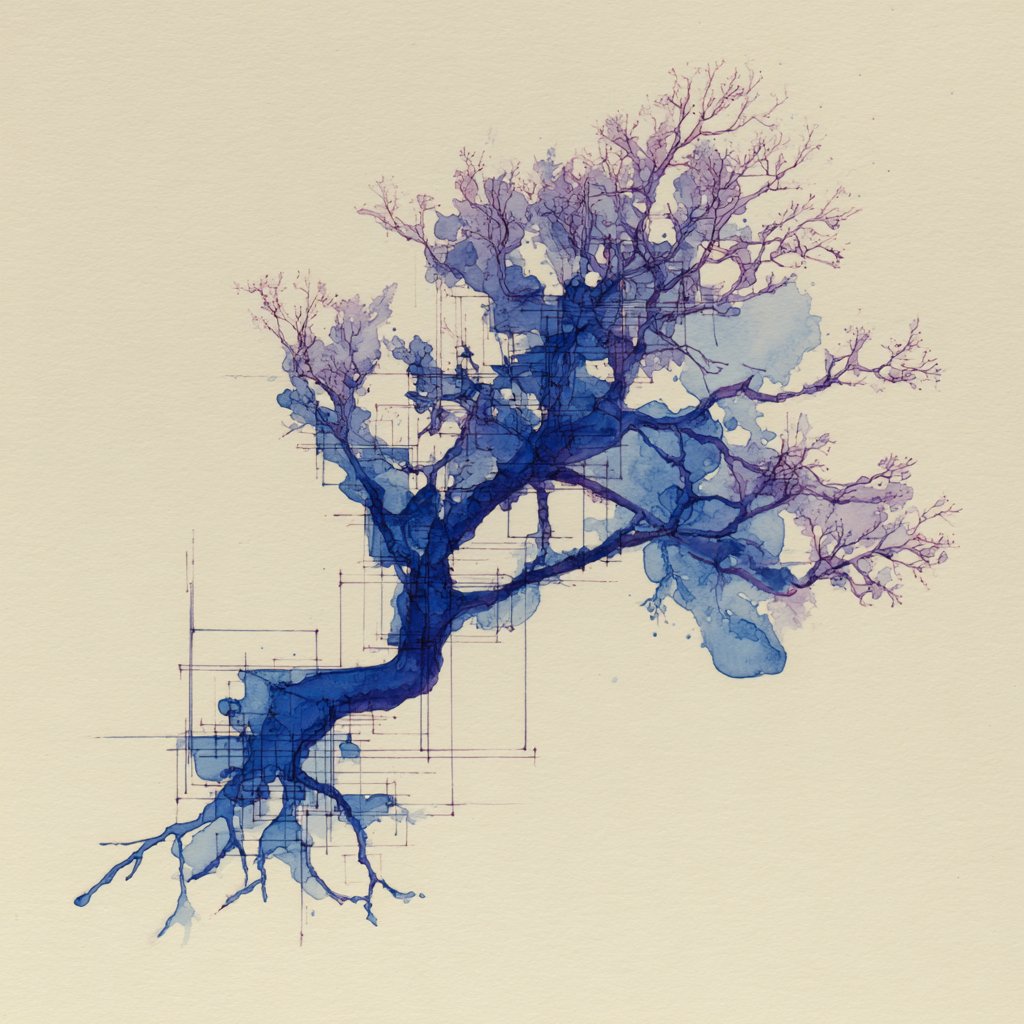 River delta branching form with geometry emerging at each intersection